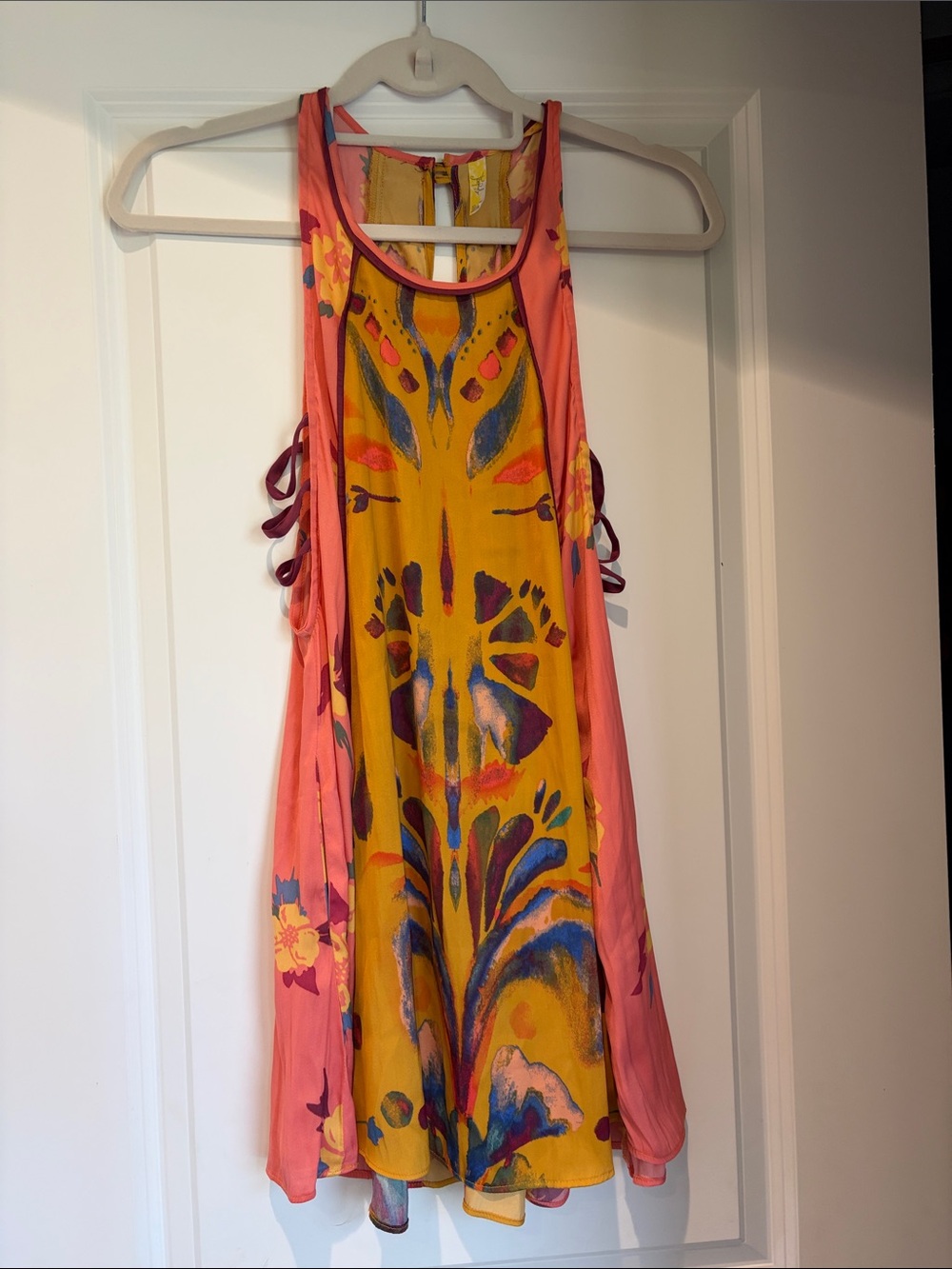 Free People Vibrant Yellow & Coral Floral Tank Dress